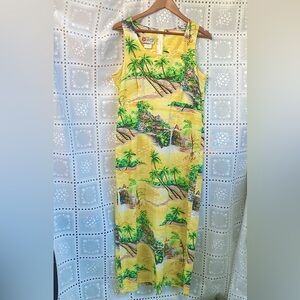 Vintage Hilo Hattie The Hawaiian original yellow sleeveless back zipper size 14